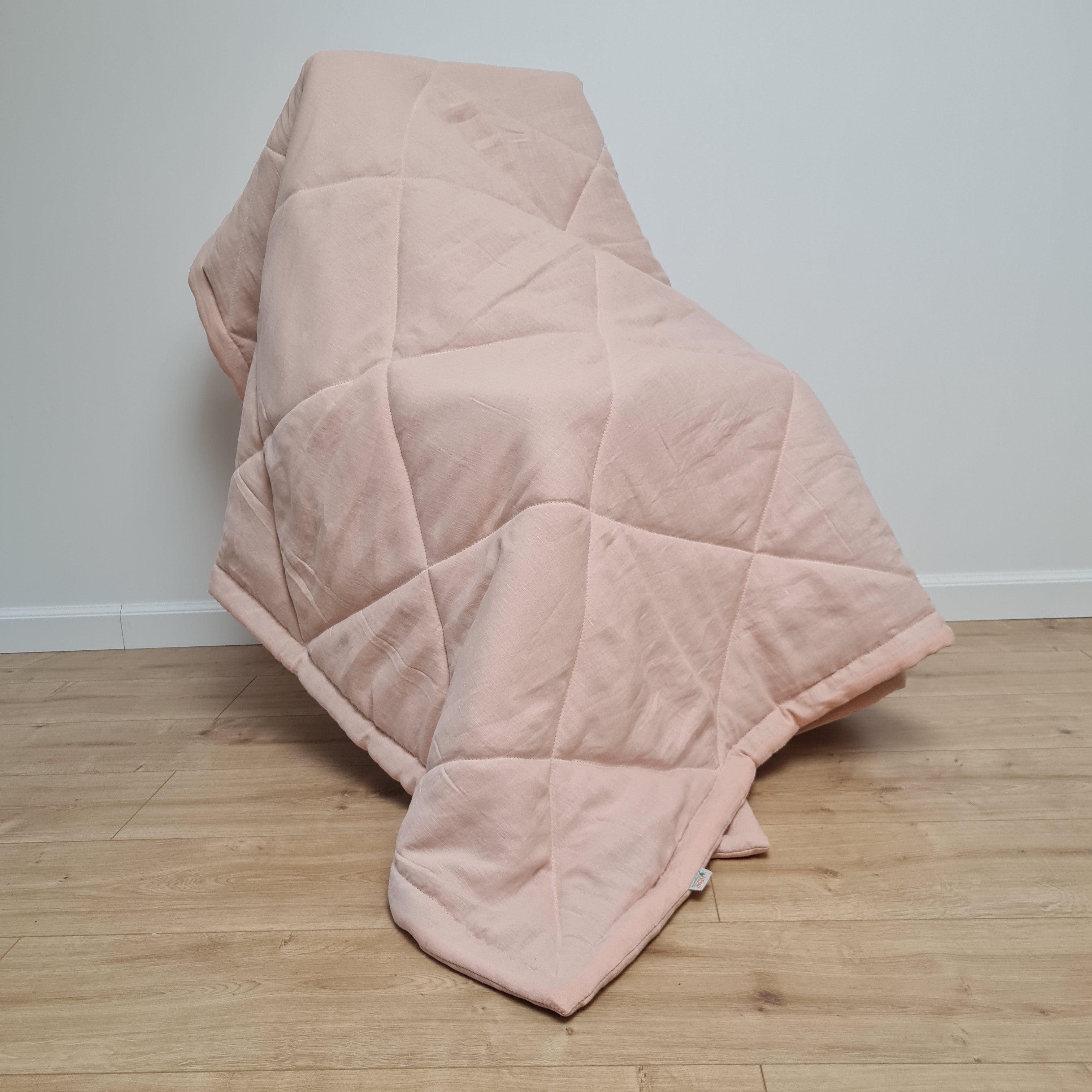 HEMP Linen viscose Blanket organic Hemp fiber filling in Natural Tender Peach Linen viscose Fabric cozy organic hand made Quilted blanket