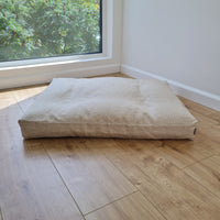 Hemp Linen Pet Mat Pad Cushion with Removable Linen Cover organic hemp fiber filler in non-dyed beige greylinen fabric