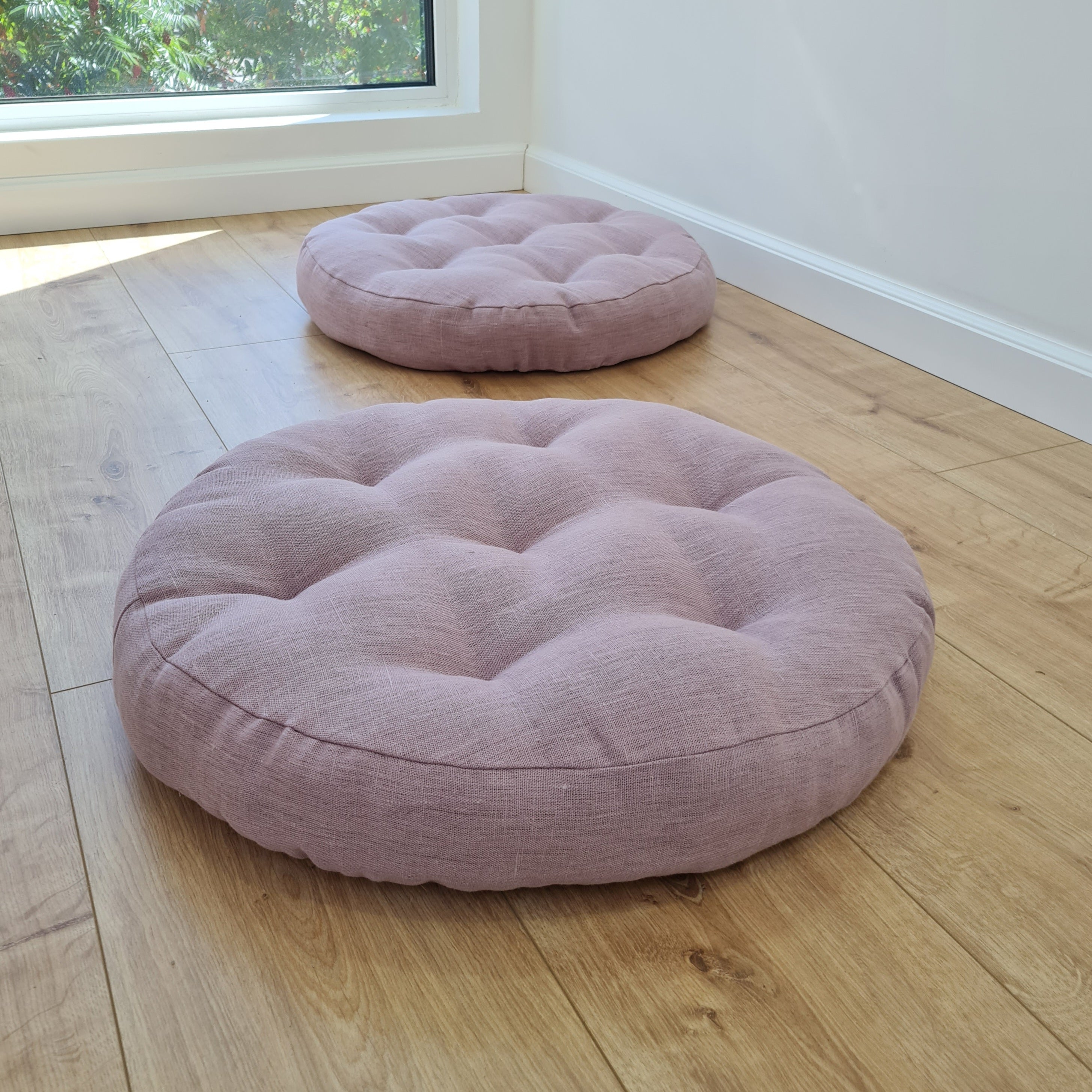 Round Hemp cushion Hemp fiber in linen fabric natural organic Floor cushion Meditation pillow custom made size