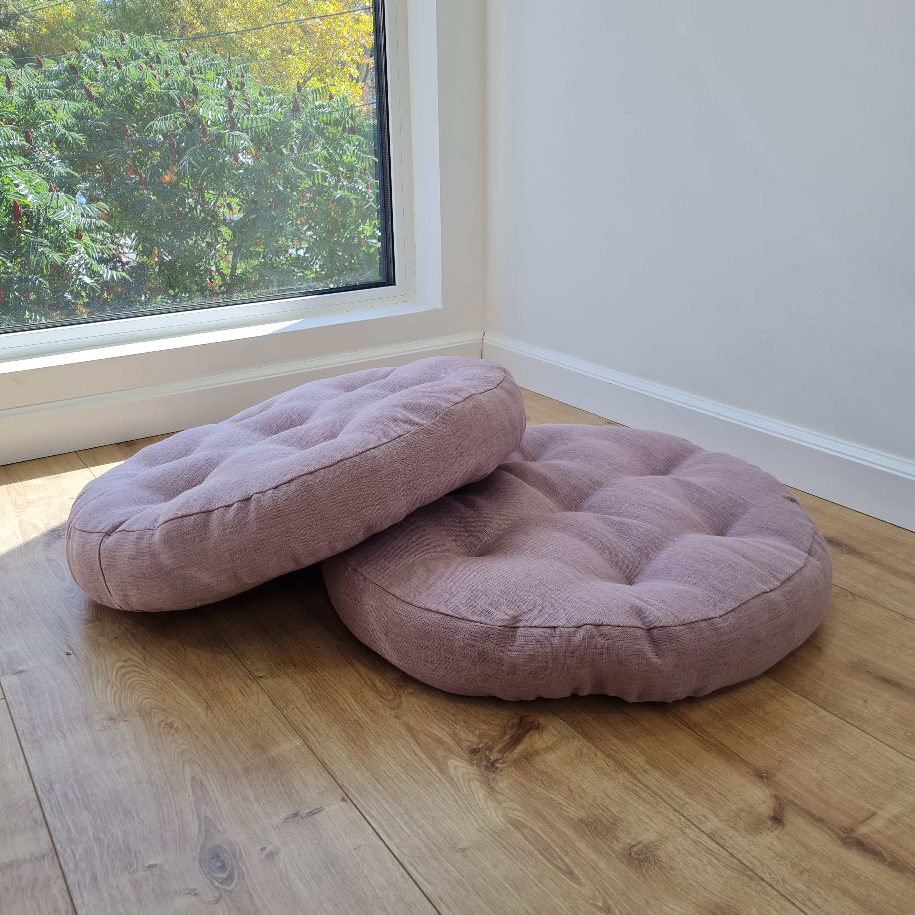 Round Hemp cushion Hemp fiber in linen fabric natural organic Floor cushion Meditation pillow custom made size