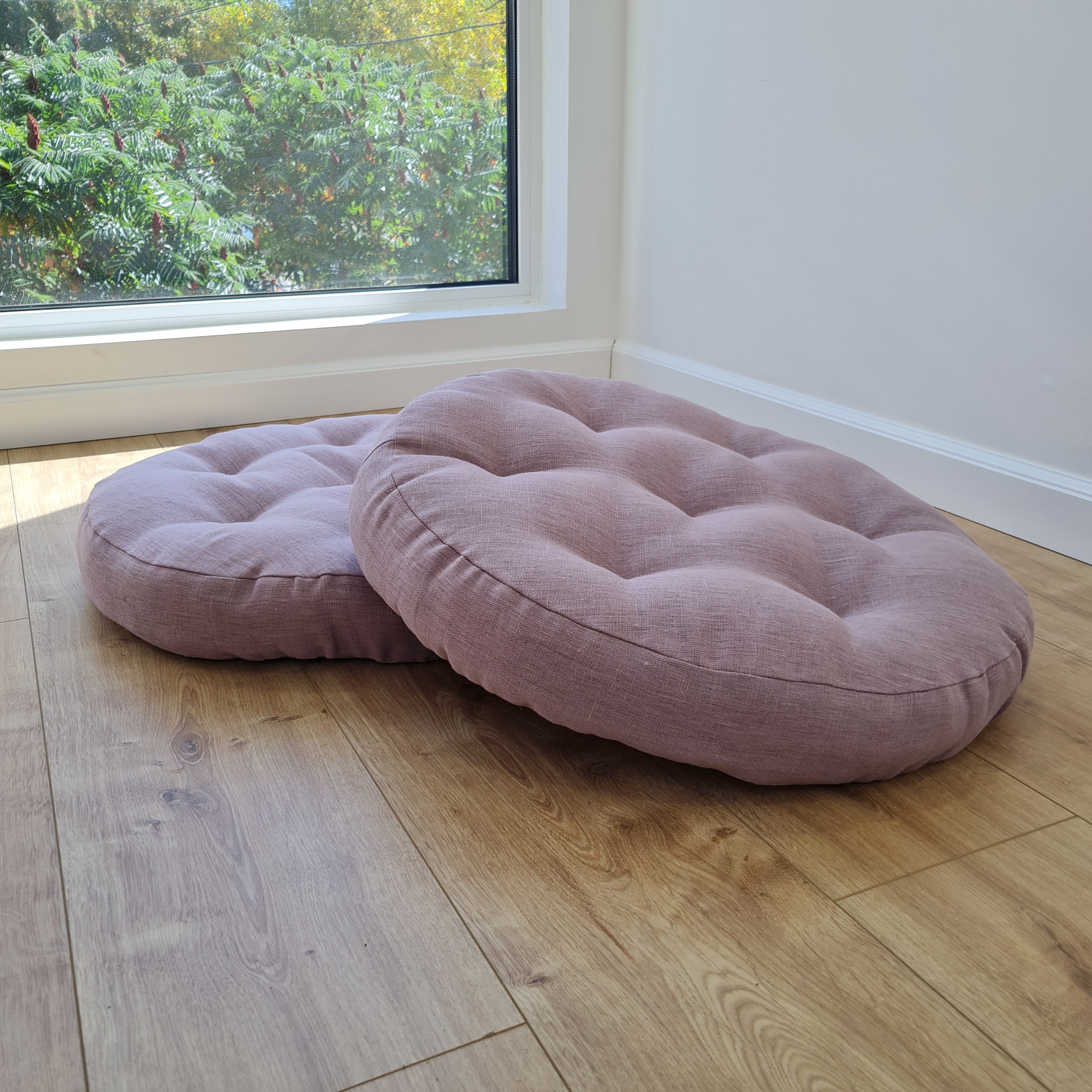 Round Hemp cushion Hemp fiber in linen fabric natural organic Floor cushion Meditation pillow custom made size