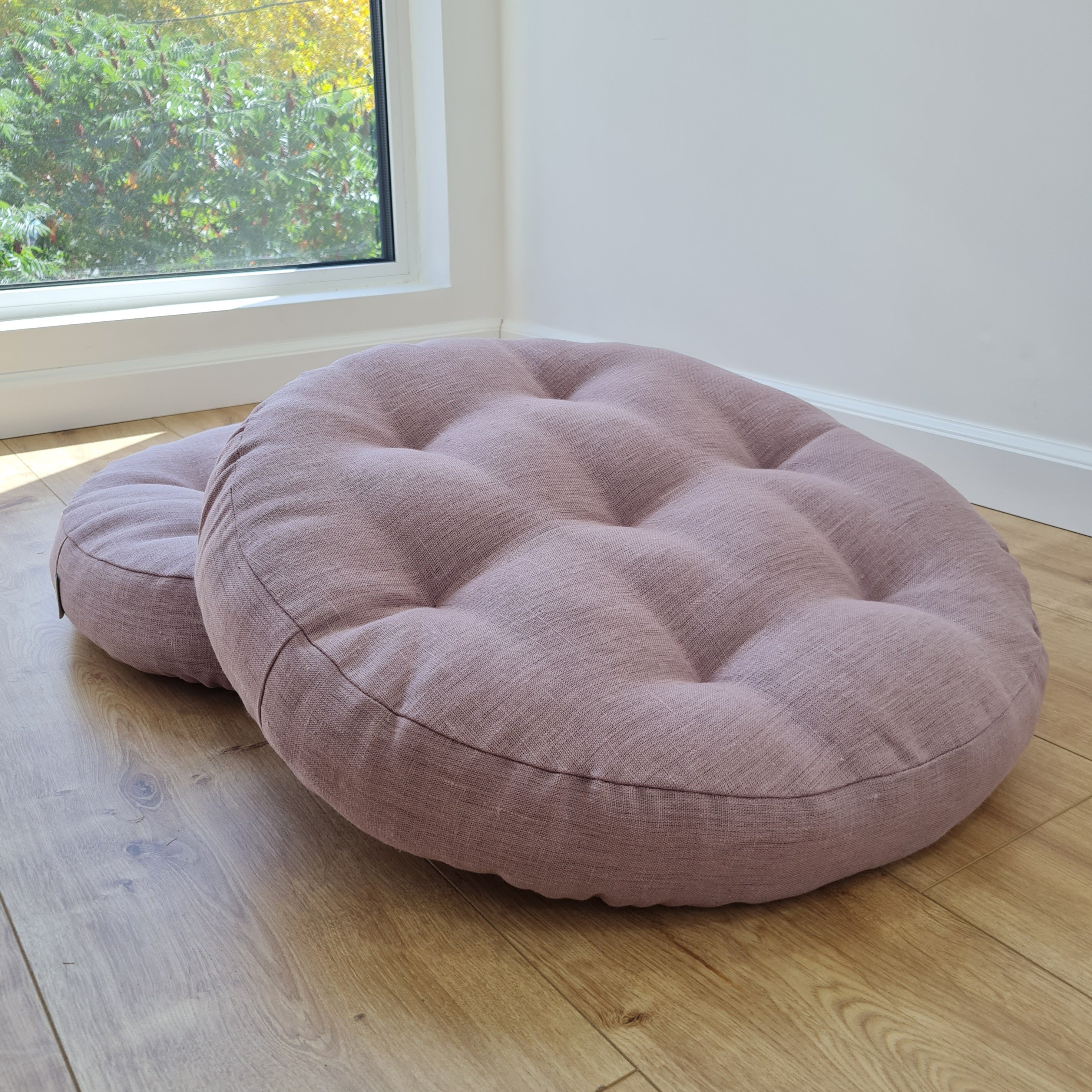 Round Hemp cushion Hemp fiber in linen fabric natural organic Floor cushion Meditation pillow custom made size