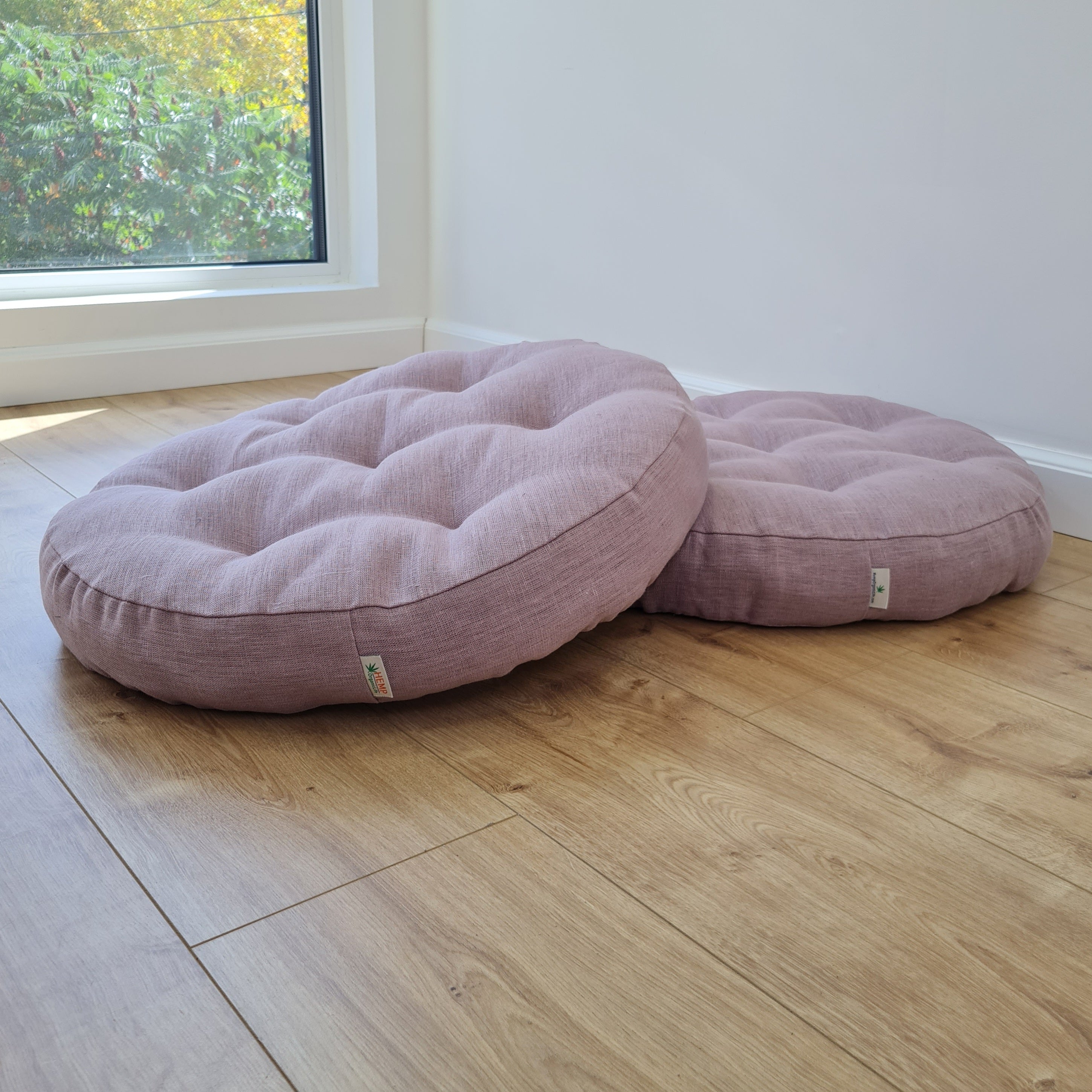 Round Hemp cushion Hemp fiber in linen fabric natural organic Floor cushion Meditation pillow custom made size