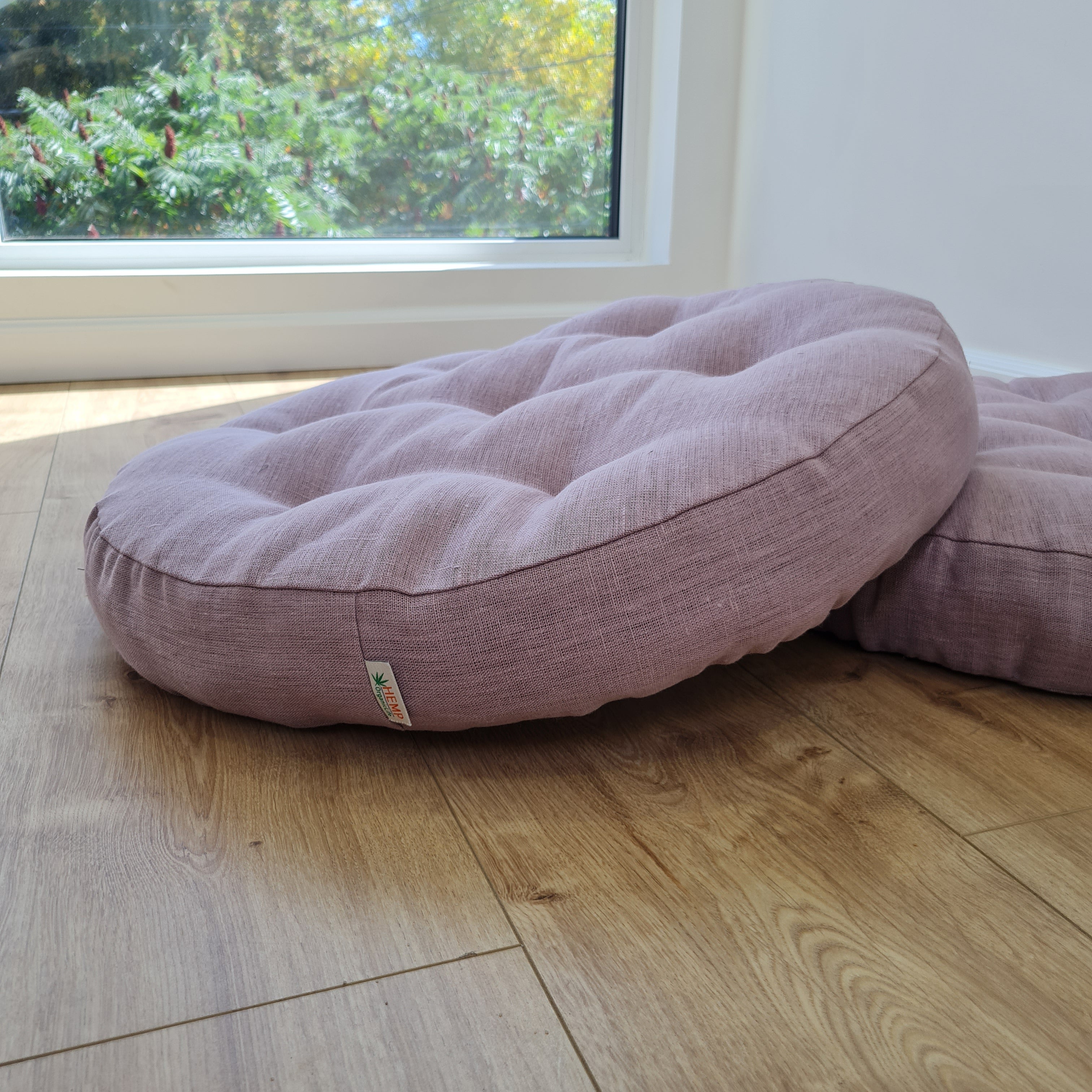 Round Hemp cushion Hemp fiber in linen fabric natural organic Floor cushion Meditation pillow custom made size