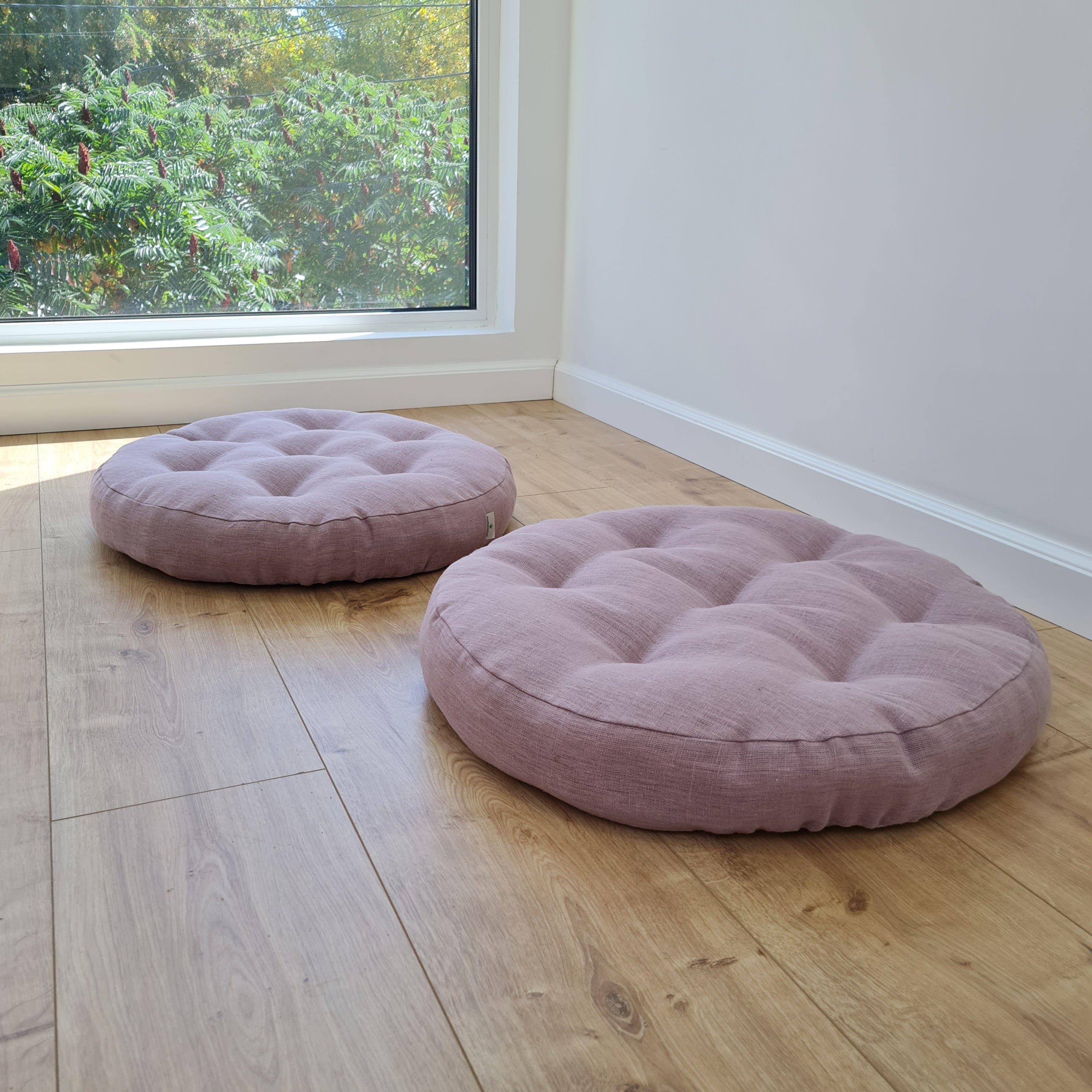 Round Hemp cushion Hemp fiber in linen fabric natural organic Floor cushion Meditation pillow custom made size