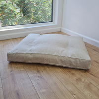 Hemp Linen Pet Mat Pad Cushion with Removable Linen Cover organic hemp fiber filler in non-dyed beige greylinen fabric