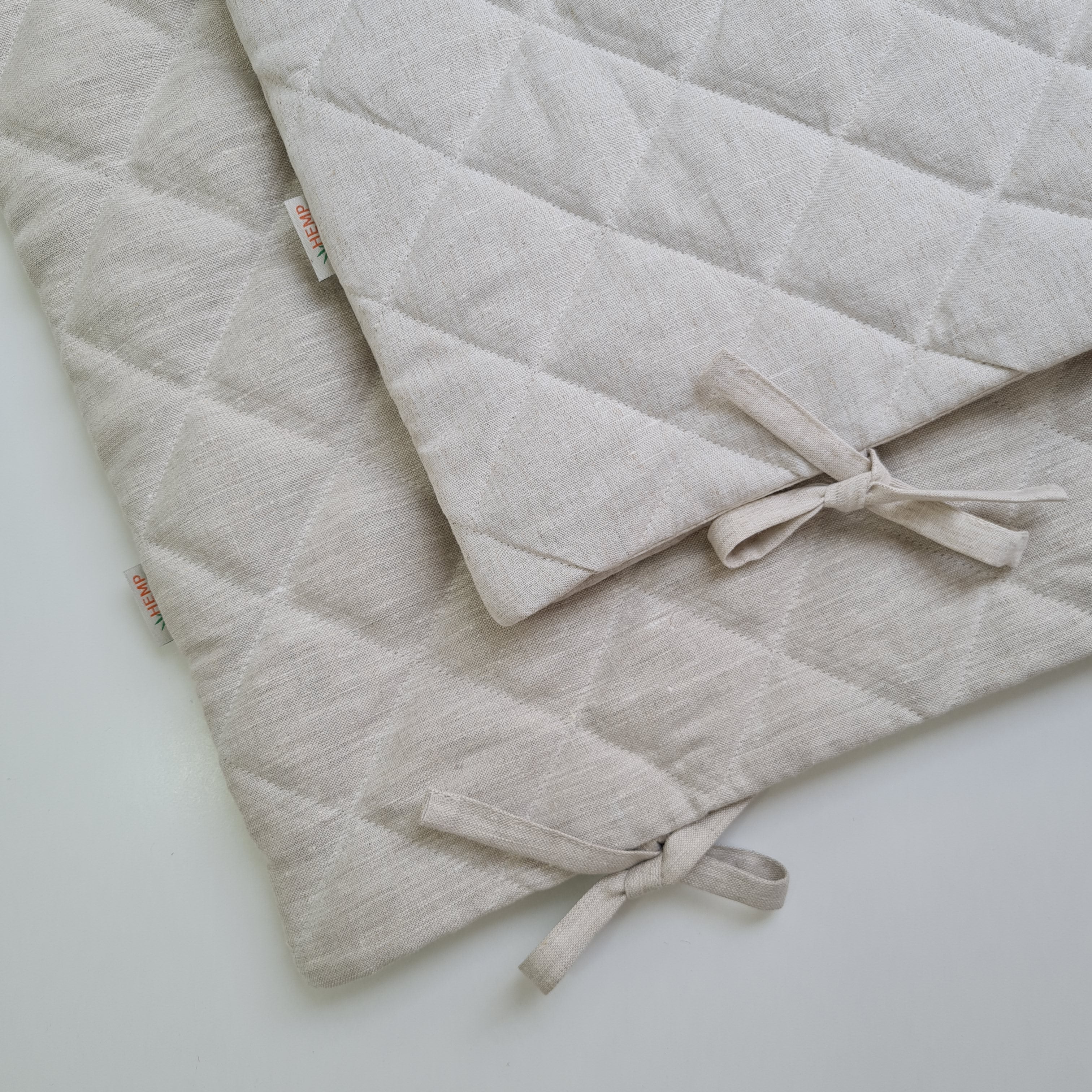 Hemp Linen pillow cover quilted by HEMP Organic fiber in natural non-dyed linen or hemp fabric with ties