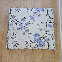 Hemp Pet Mat Pad Cushion Removable Cotton Water Repellent Cover in blue flower on white Organic Hemp Fiber Filler Padded Dog