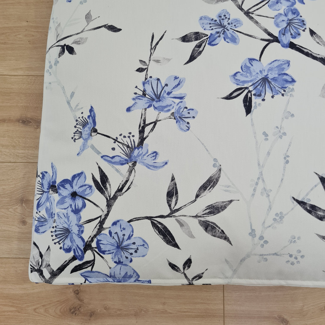 Hemp Pet Mat Pad Cushion Removable Cotton Water Repellent Cover in blue flower on white Organic Hemp Fiber Filler Padded Dog
