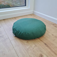 D 16.5"x H 3.15" (D 42 x H 8 cm) Zafu Green Linen floor cushion with Buckwheat hulls /Organic Meditation cushion/buckwheat