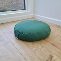 D 16.5"x H 3.15" (D 42 x H 8 cm) Zafu Green Linen floor cushion with Buckwheat hulls /Organic Meditation cushion/buckwheat