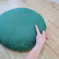 D 16.5"x H 3.15" (D 42 x H 8 cm) Zafu Green Linen floor cushion with Buckwheat hulls /Organic Meditation cushion/buckwheat