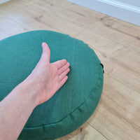 D 16.5"x H 3.15" (D 42 x H 8 cm) Zafu Green Linen floor cushion with Buckwheat hulls /Organic Meditation cushion/buckwheat