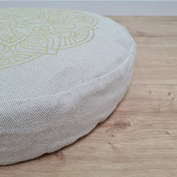 D16.5"x3.15"(42x8cm) Embroidery linen Zafu with cotton linner floor cushion with Buckwheat hulls /Organic Meditation cushion