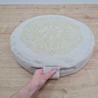 D16.5"x3.15"(42x8cm) Embroidery linen Zafu with cotton linner floor cushion with Buckwheat hulls /Organic Meditation cushion