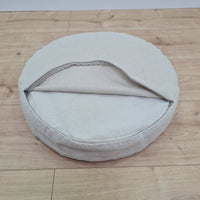 D16.5"x3.15"(42x8cm) Embroidery linen Zafu with cotton linner floor cushion with Buckwheat hulls /Organic Meditation cushion