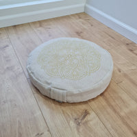 D16.5"x3.15"(42x8cm) Embroidery linen Zafu with cotton linner floor cushion with Buckwheat hulls /Organic Meditation cushion