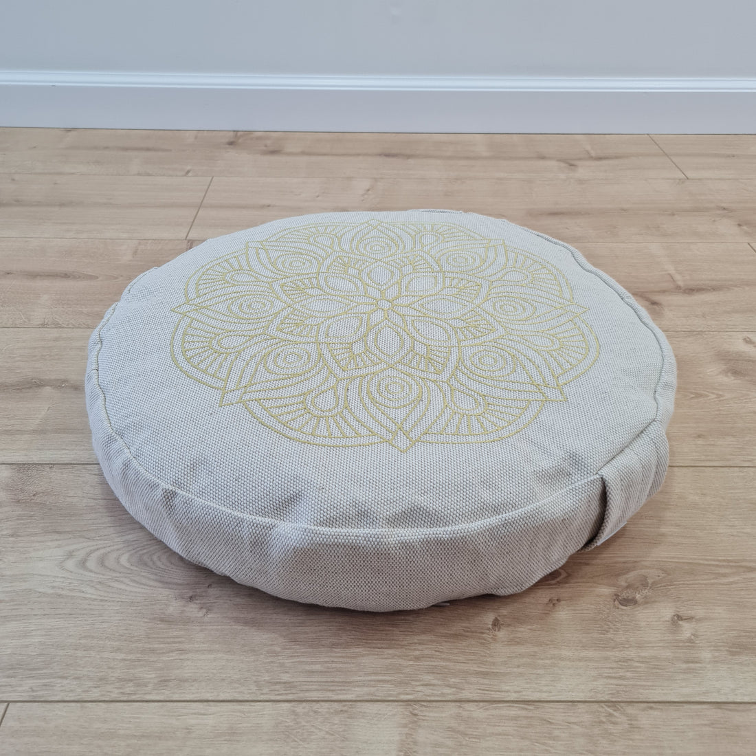 D16.5"x3.15"(42x8cm) Embroidery linen Zafu with cotton linner floor cushion with Buckwheat hulls /Organic Meditation cushion