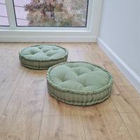 D16" (40 cm) Round Hemp Cushion filled Hemp Fiber in natural Olive Linen fabric organic Floor Chair cushion Meditation pillow