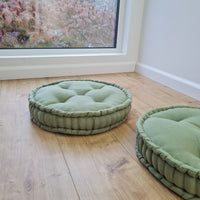 D16" (40 cm) Round Hemp Cushion filled Hemp Fiber in natural Olive Linen fabric organic Floor Chair cushion Meditation pillow