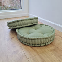 D16" (40 cm) Round Hemp Cushion filled Hemp Fiber in natural Olive Linen fabric organic Floor Chair cushion Meditation pillow
