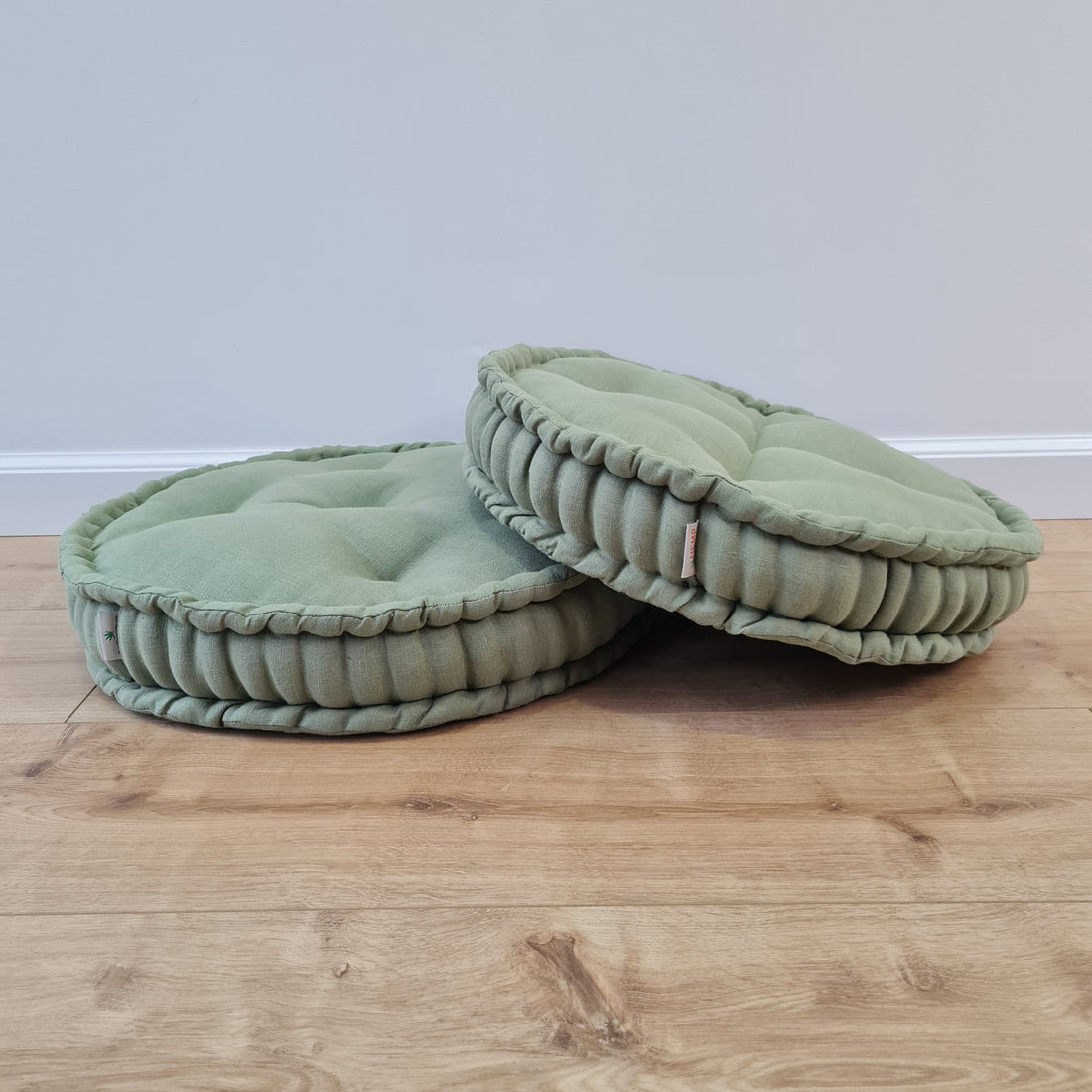 D16" (40 cm) Round Hemp Cushion filled Hemp Fiber in natural Olive Linen fabric organic Floor Chair cushion Meditation pillow