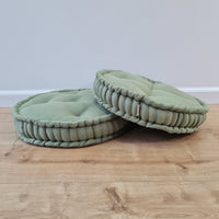 D16" (40 cm) Round Hemp Cushion filled Hemp Fiber in natural Olive Linen fabric organic Floor Chair cushion Meditation pillow