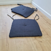 17.5" x 16.5" (45 x 42 cm) Hemp Linen seat cushion for chair with ties filled organic hemp fiber in natural charcoal grey linen fabric
