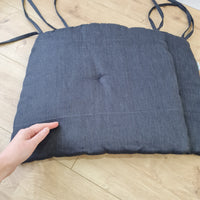 17.5" x 16.5" (45 x 42 cm) Hemp Linen seat cushion for chair with ties filled organic hemp fiber in natural charcoal grey linen fabric