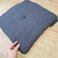 17.5" x 16.5" (45 x 42 cm) Hemp Linen seat cushion for chair with ties filled organic hemp fiber in natural charcoal grey linen fabric
