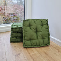 16" x 16" (40x40 cm) Green Hemp Linen Floor cushion filled organic Hemp Fiber in natural linen fabric