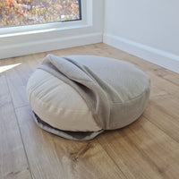 Round Hemp cushion with removable cover Hemp fiber filling in cotton fabric with linen non-dyed cover Floor cushion custom made size
