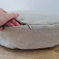 Round Hemp cushion with removable cover Hemp fiber filling in cotton fabric with linen non-dyed cover Floor cushion custom made size