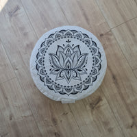 D14"x4.7" (35 x 12 cm) HEMP Zafu floor cushion with Buckwheat hulls with Lotus print /Organic Meditation cushion/ pillow seat/ Yoga