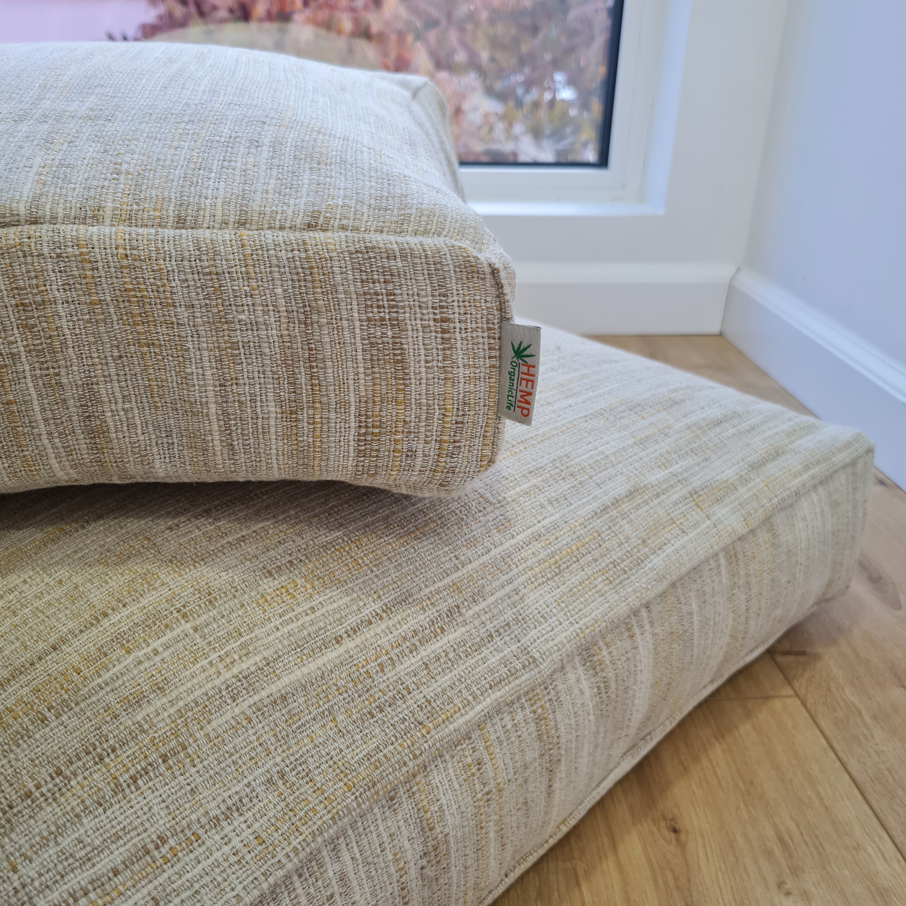 Hemp cushion with removable cover Hemp fiber filling in cotton fabric with linen cover Floor cushion custom made size