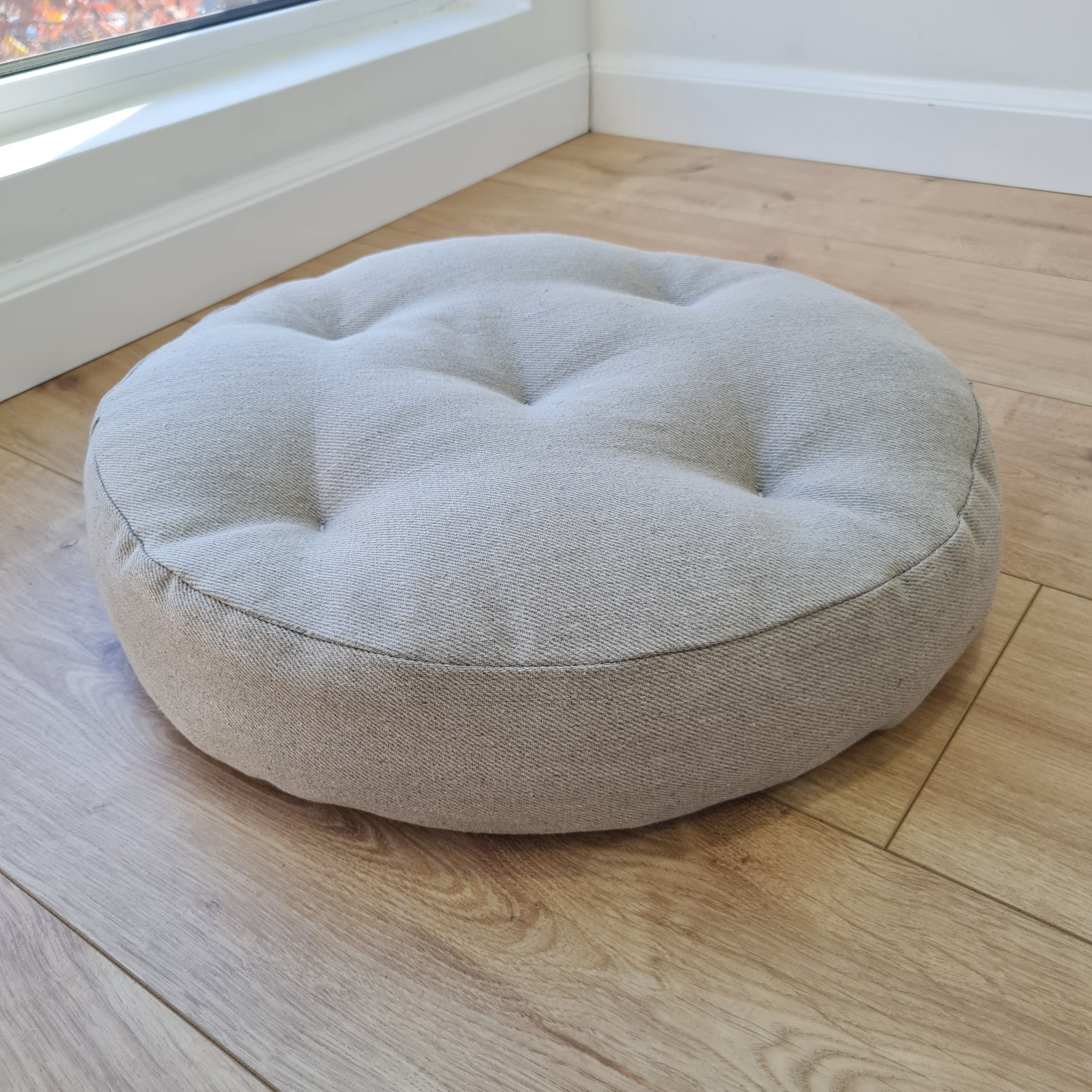Round Hemp cushion Hemp fiber in non-dyed linen fabric natural organic Floor cushion