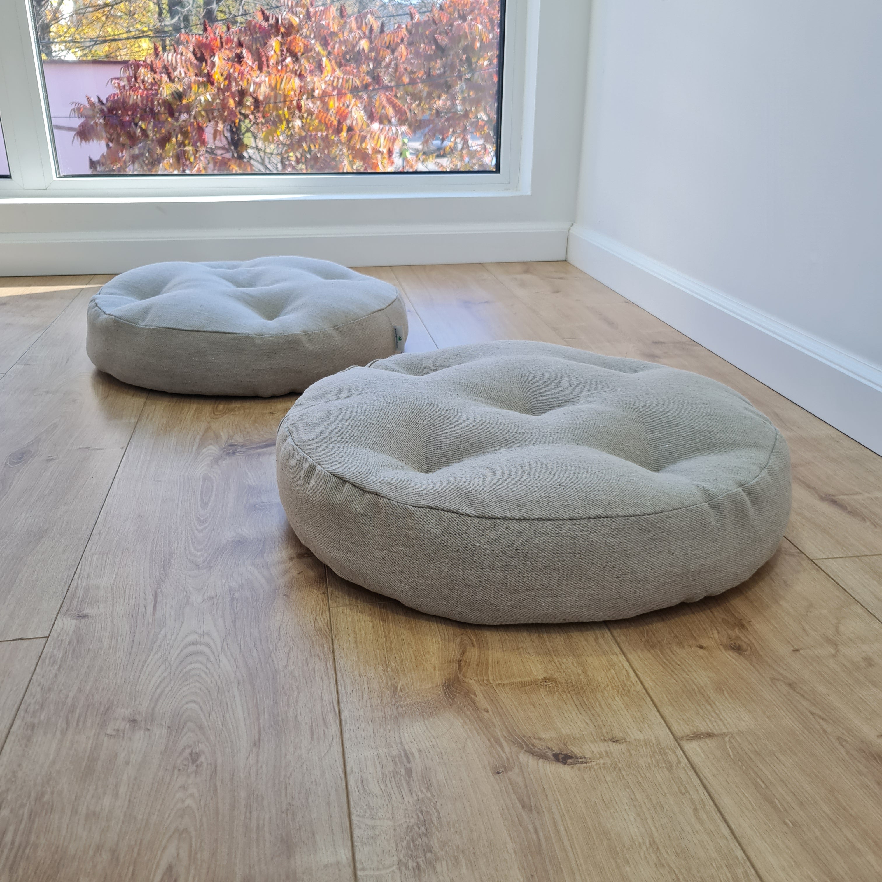 Round Hemp cushion Hemp fiber in non-dyed linen fabric natural organic Floor cushion