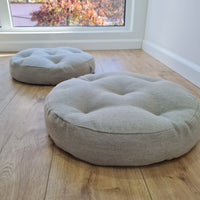 Round Hemp cushion Hemp fiber in non-dyed linen fabric natural organic Floor cushion
