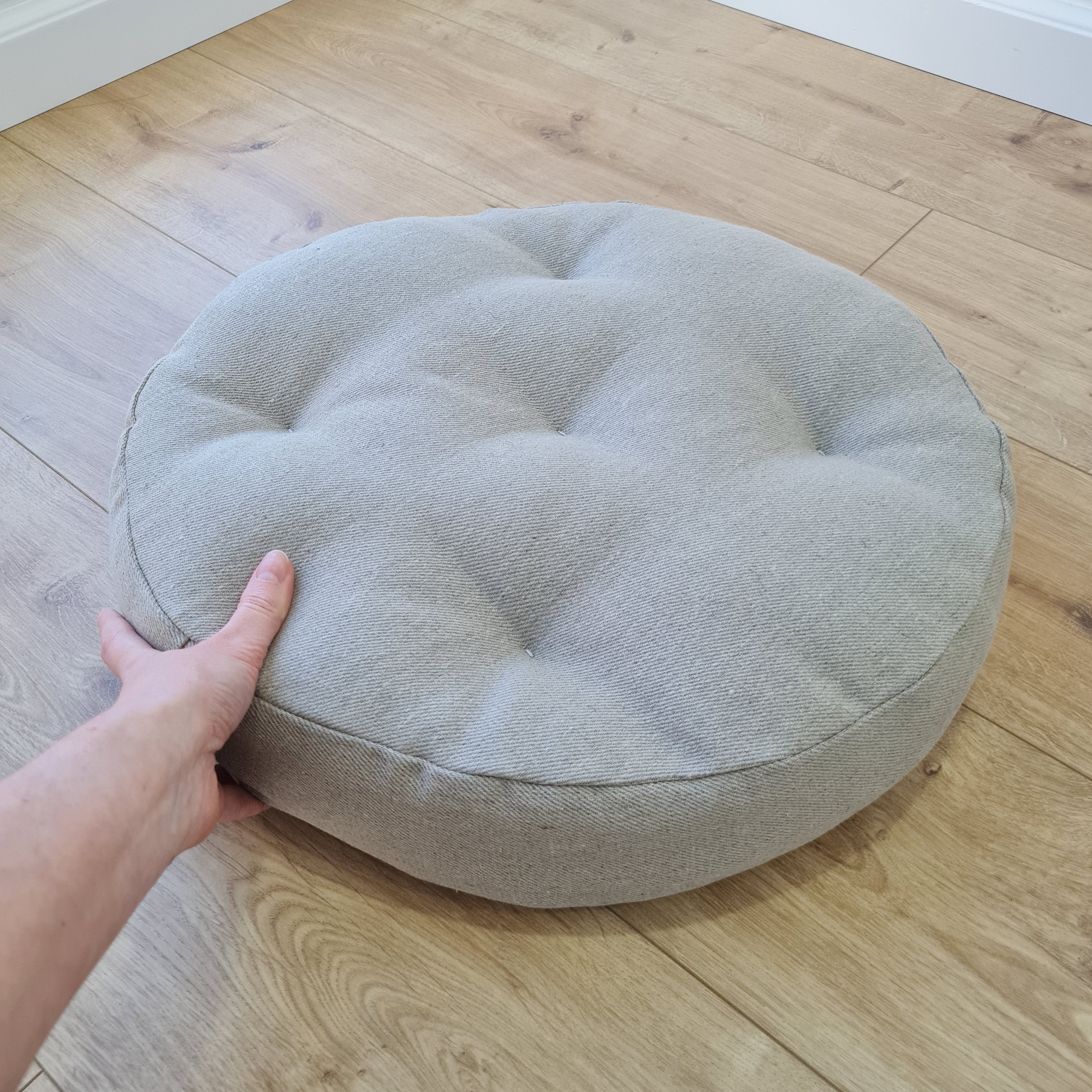 Round Hemp cushion Hemp fiber in non-dyed linen fabric natural organic Floor cushion