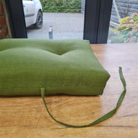 Natural Hemp Linen Bench Cushion with Ties Custom Made filled organic Hemp Fiber in natural non dyed Linen Fabric Window Bench Mudroom cushions