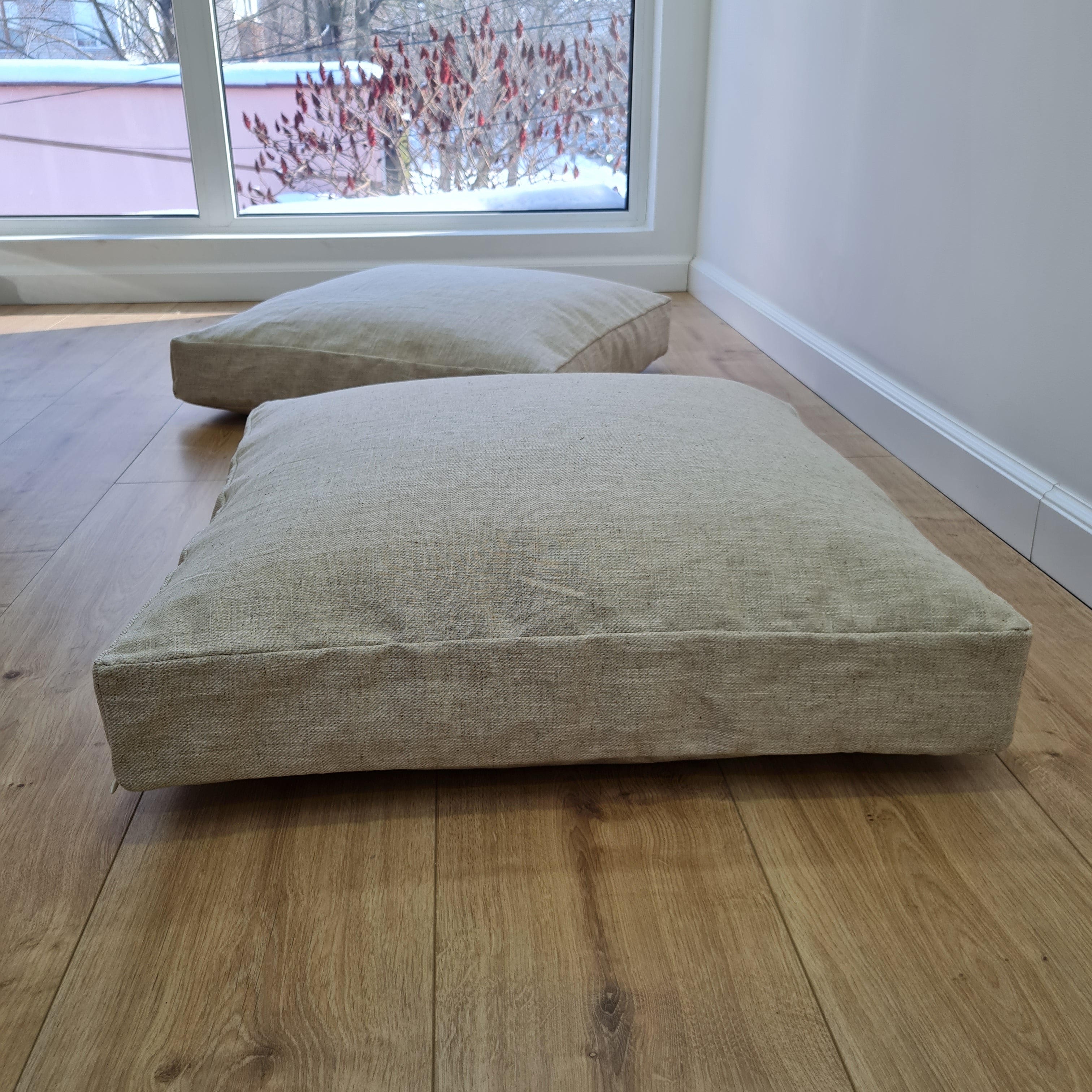 Hemp cushion with removable cover Hemp fiber filling in cotton fabric with linen cover Floor cushion custom made size