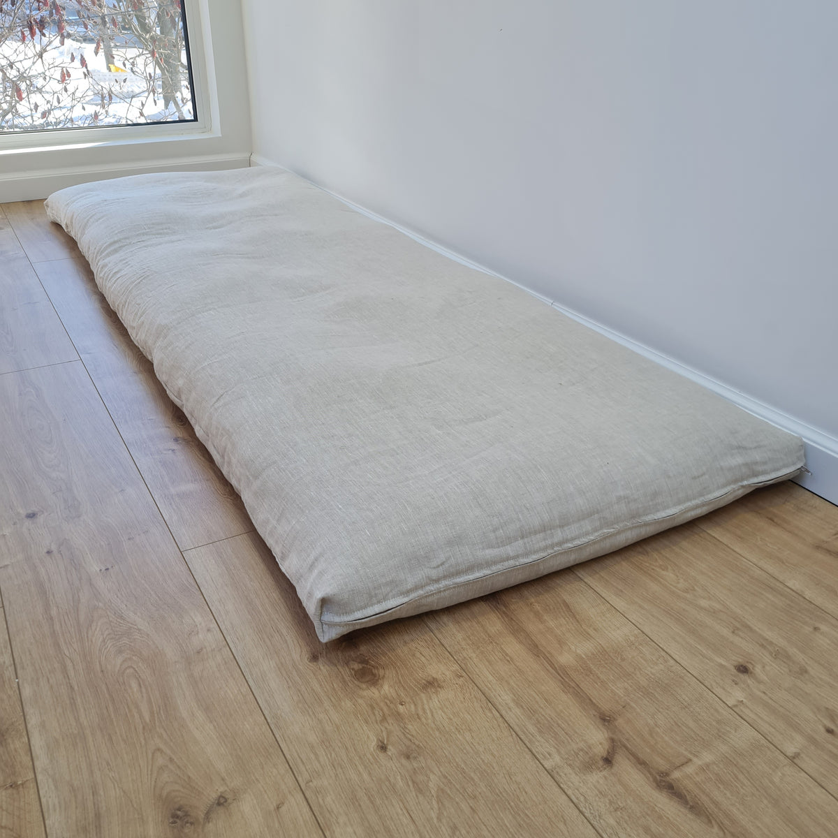 Linen Cover with zipper for shikibuton 3" thik in Grey Undyed Unbleached Natural Linen Fabric Queen Full, Twin, King Custom size