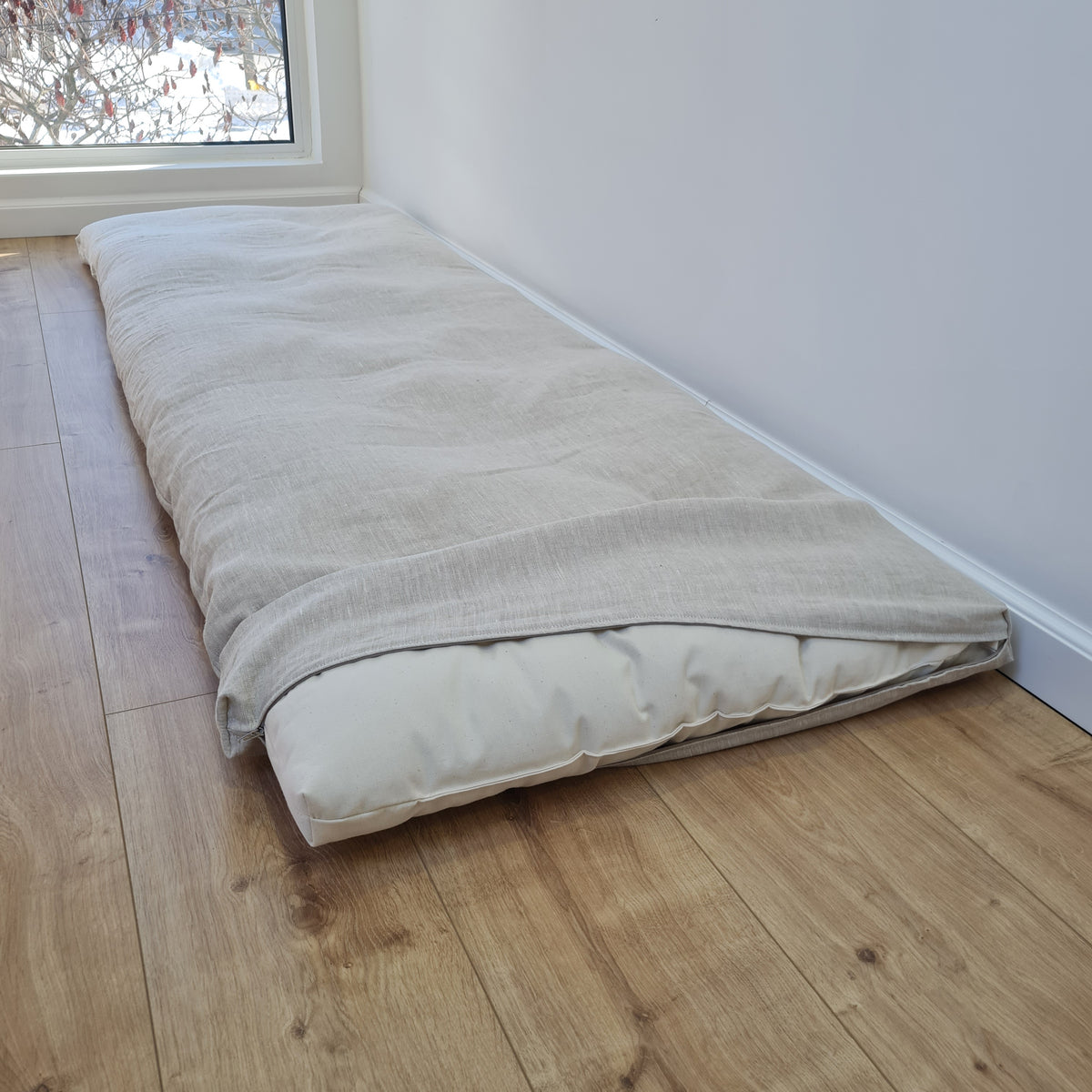 Linen Cover with zipper for shikibuton 3" thik in Grey Undyed Unbleached Natural Linen Fabric Queen Full, Twin, King Custom size