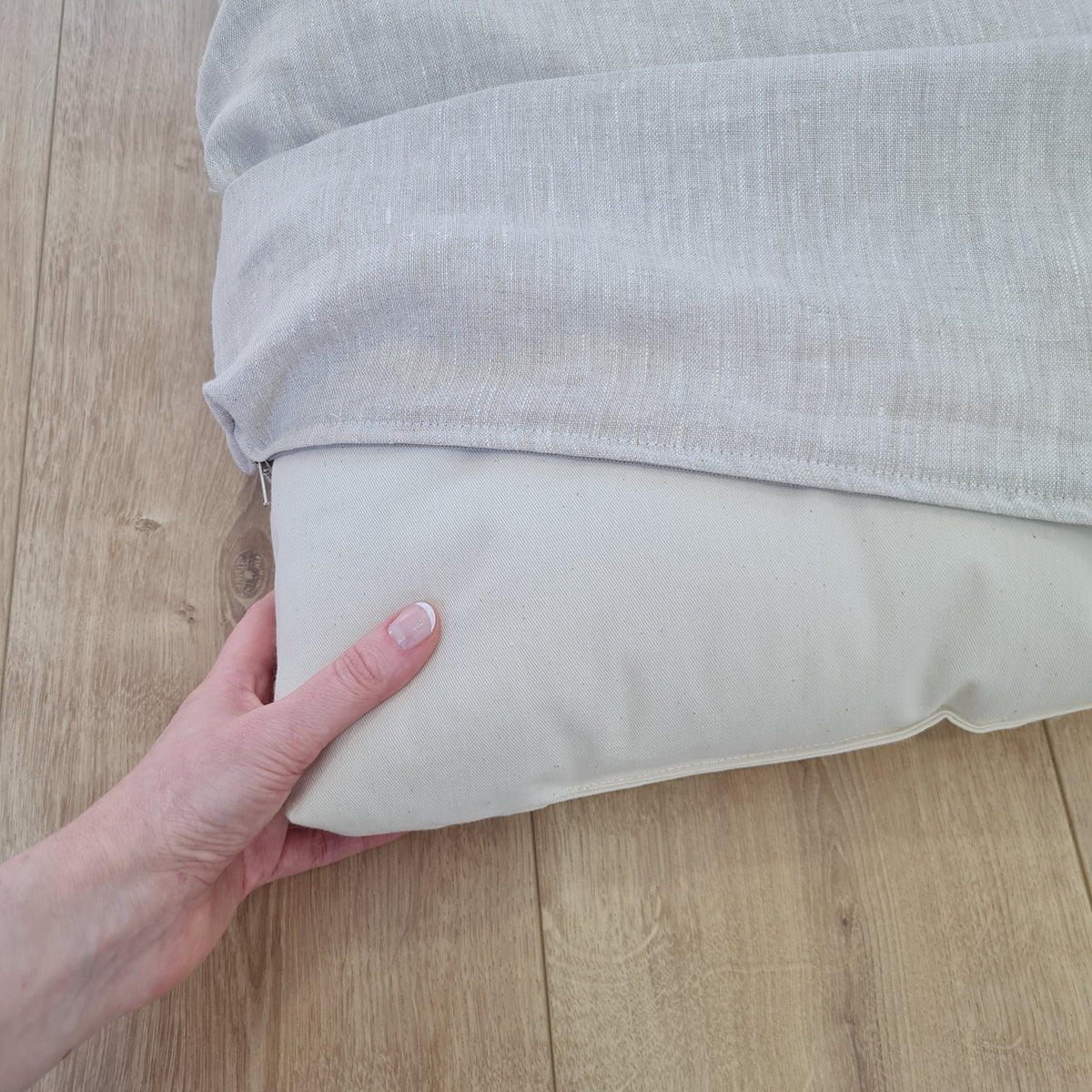 Linen Cover with zipper for shikibuton 3" thik in Grey Undyed Unbleached Natural Linen Fabric Queen Full, Twin, King Custom size