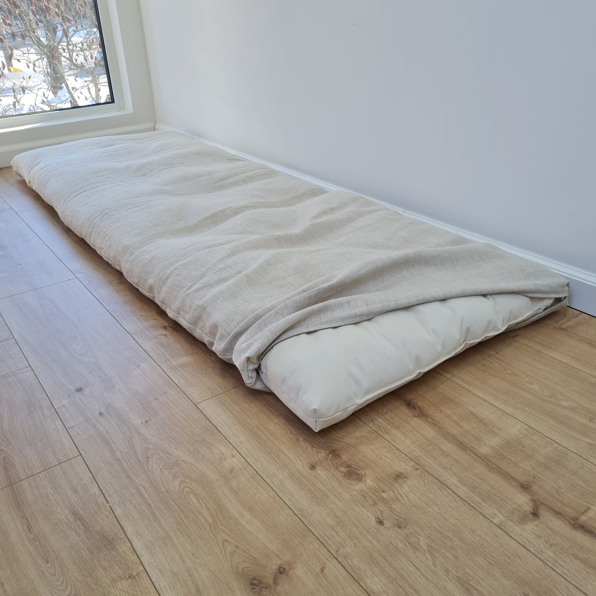 Linen Cover with zipper for shikibuton 3" thik in Grey Undyed Unbleached Natural Linen Fabric Queen Full, Twin, King Custom size