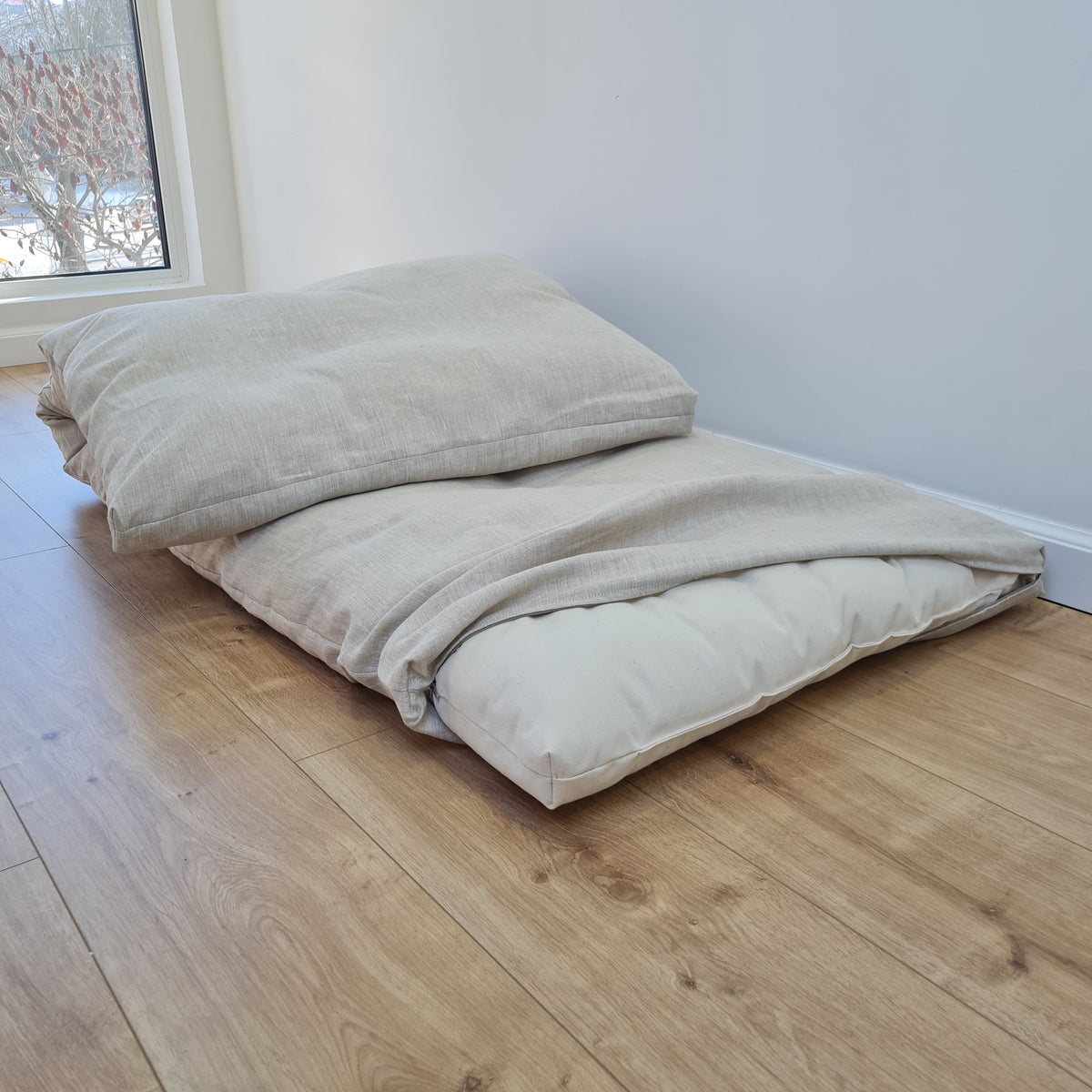 Linen Cover with zipper for shikibuton 3" thik in Grey Undyed Unbleached Natural Linen Fabric Queen Full, Twin, King Custom size