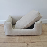 HEMP pet bed filled organic HEMP Fiber in dense natural beige linen fabric with thick cushion inside - mat - house for cats dogs organic