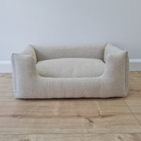 HEMP pet bed filled organic HEMP Fiber in dense natural beige linen fabric with thick cushion inside - mat - house for cats dogs organic