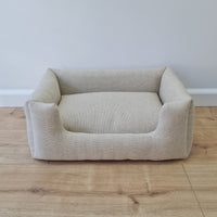 HEMP pet bed filled organic HEMP Fiber in dense natural beige linen fabric with thick cushion inside - mat - house for cats dogs organic