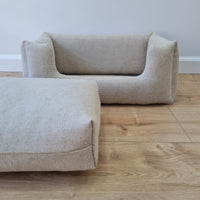 HEMP pet bed filled organic HEMP Fiber in dense natural beige linen fabric with thick cushion inside - mat - house for cats dogs organic